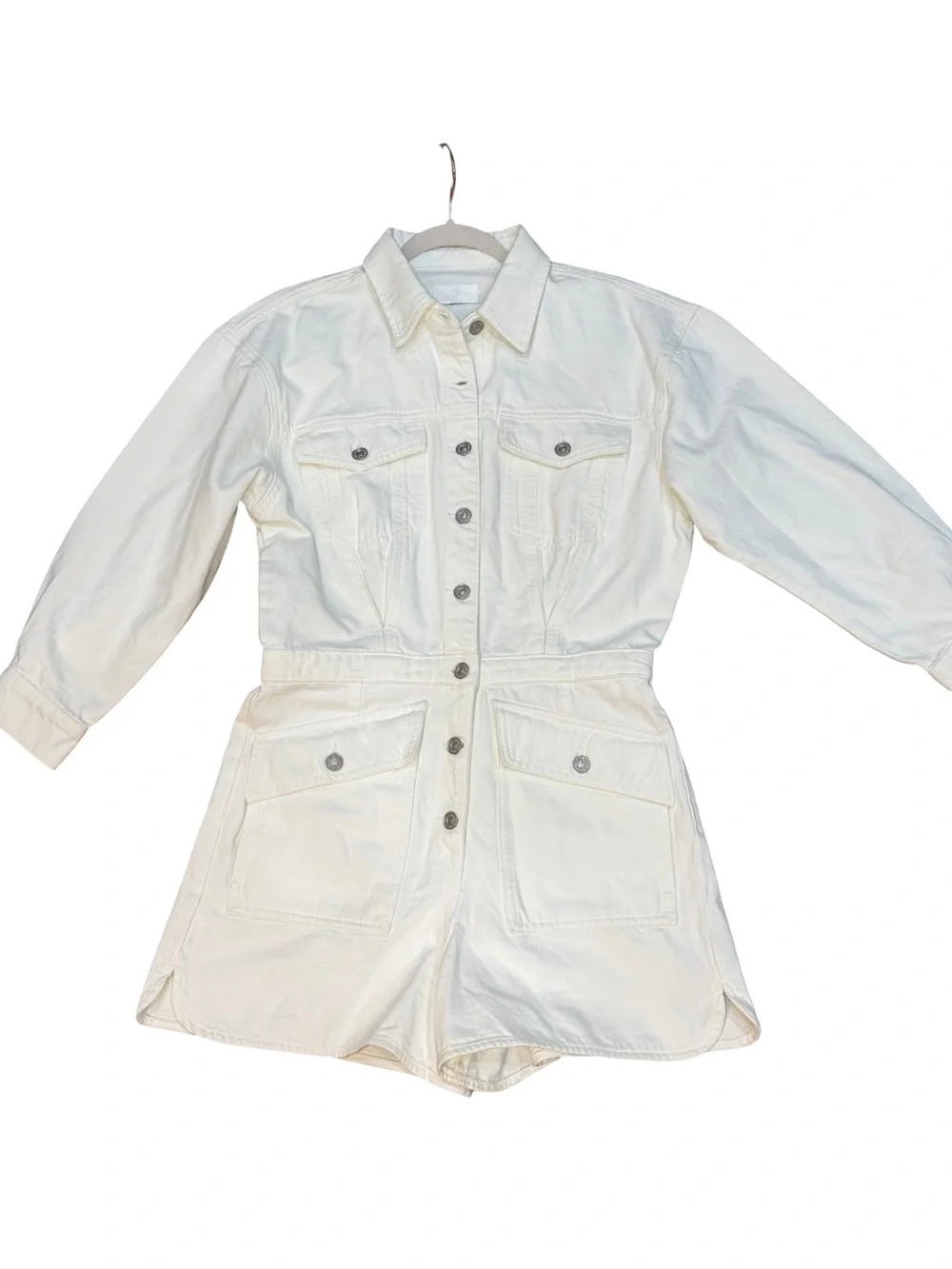 🤍 7 For All‎ Mankind Surplus White Romper Size Medium Utility Short Jumpsuit